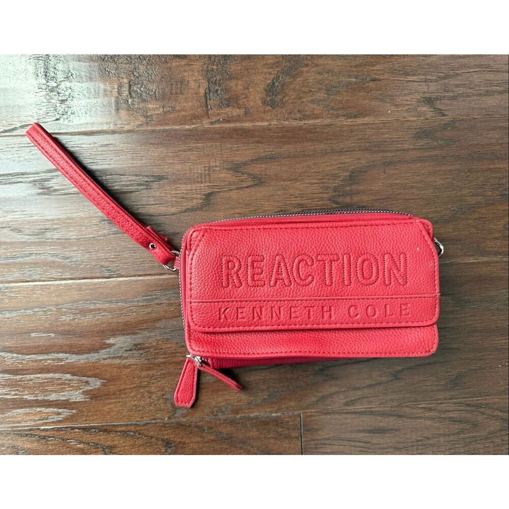 Kenneth Cole Reaction Double Pouch Wristlet Wallet Vegan Red Leather